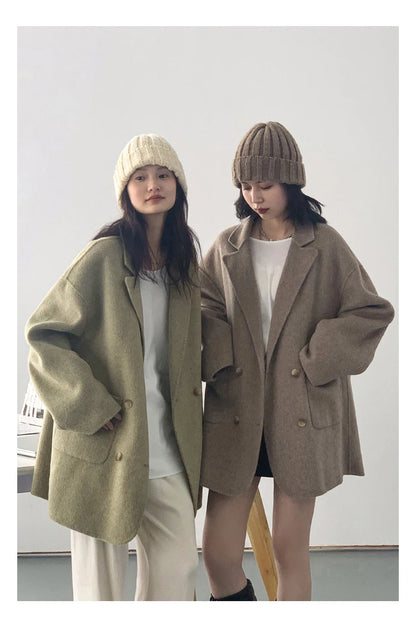 Women's Woolen Double Breasted Jacket Office Lady Outerwear
