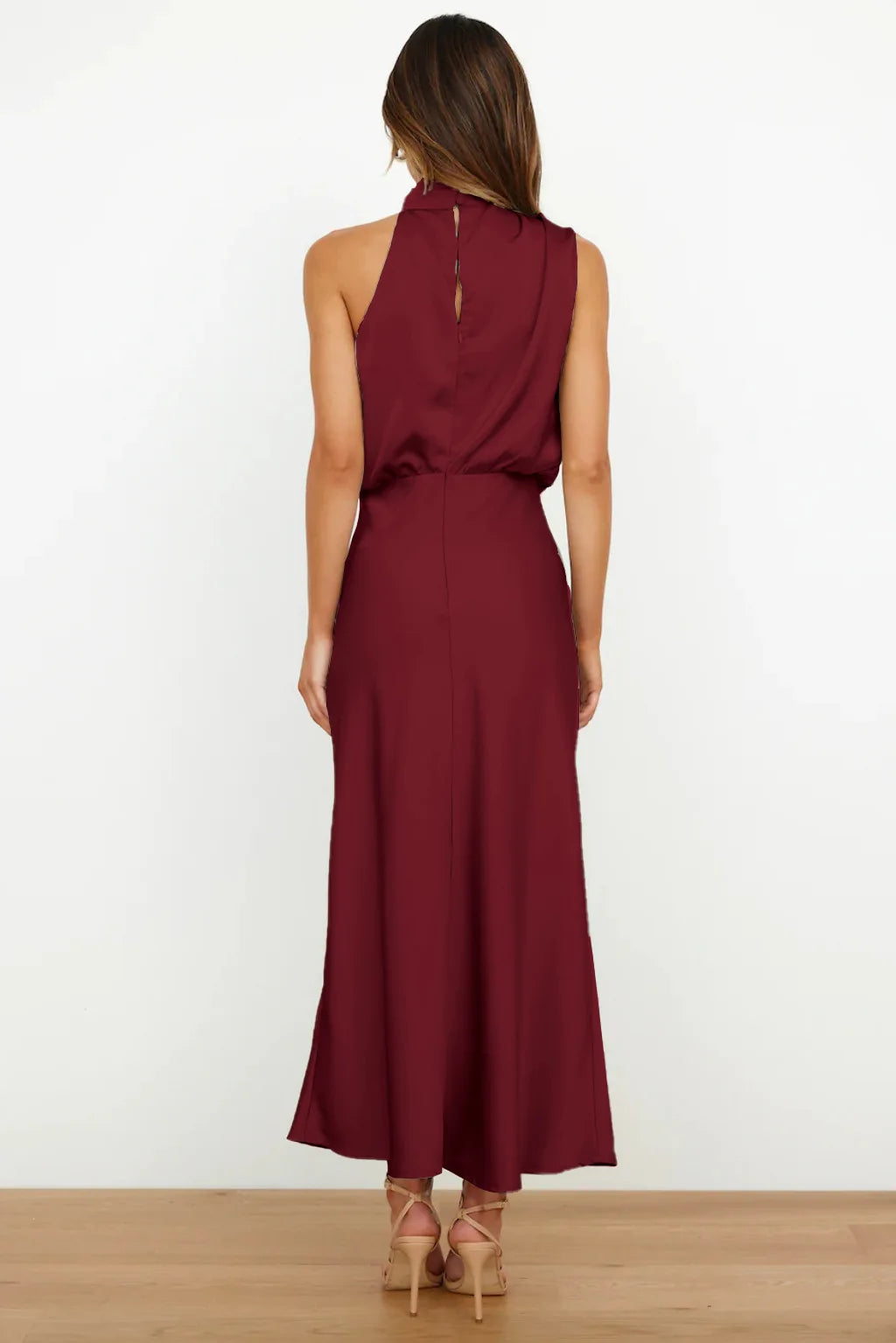Elegant Silk Satin Sleeveless Long Dress for Women