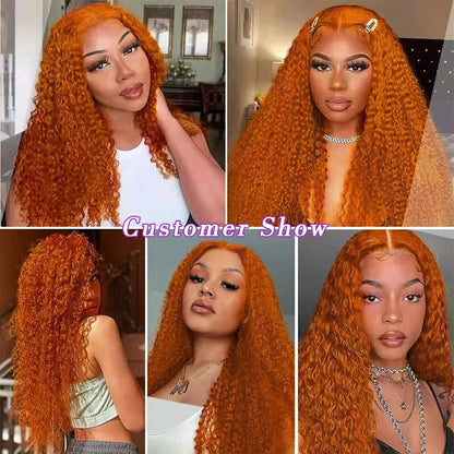 Water Wave Orange Ginger Lace Front Wig Human Hair 30 Inch