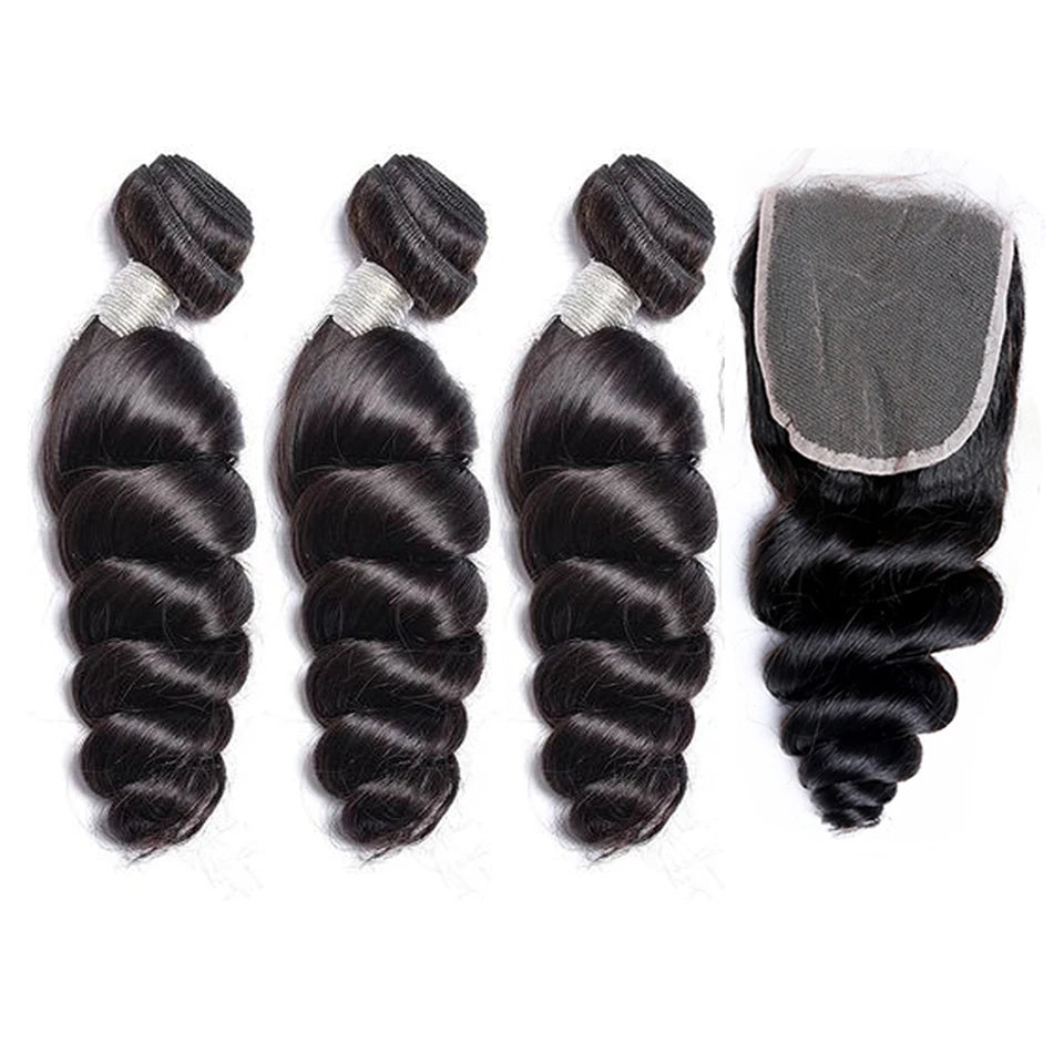 Beaufox Loose Wave Human Hair Bundles With Closure