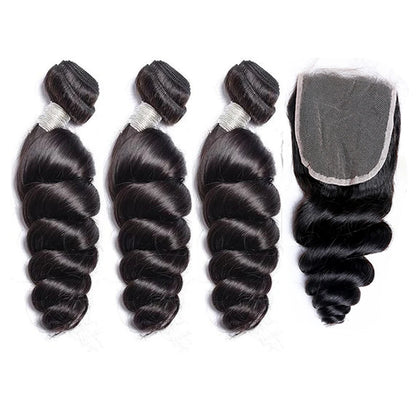 Beaufox Loose Wave Human Hair Bundles With Closure