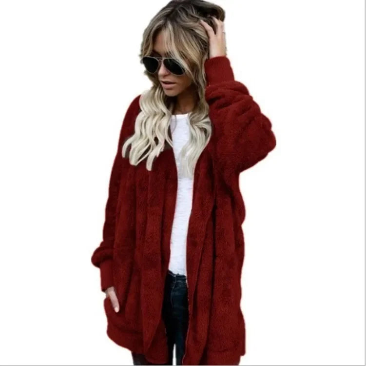 Winter Fleece Cardigan Jacket Women Hooded Outerwear