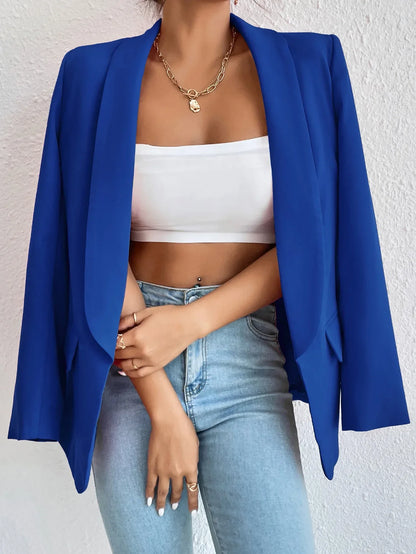 Solid Polyester Cotton Long Sleeve Women's Blazer
