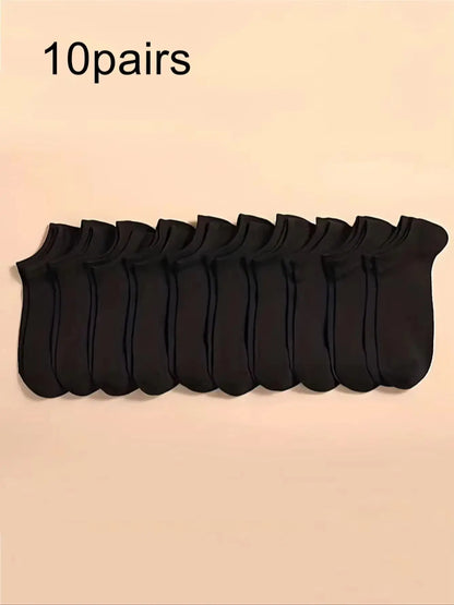Men's Casual Black Crew Socks - 10 Pairs Polyester