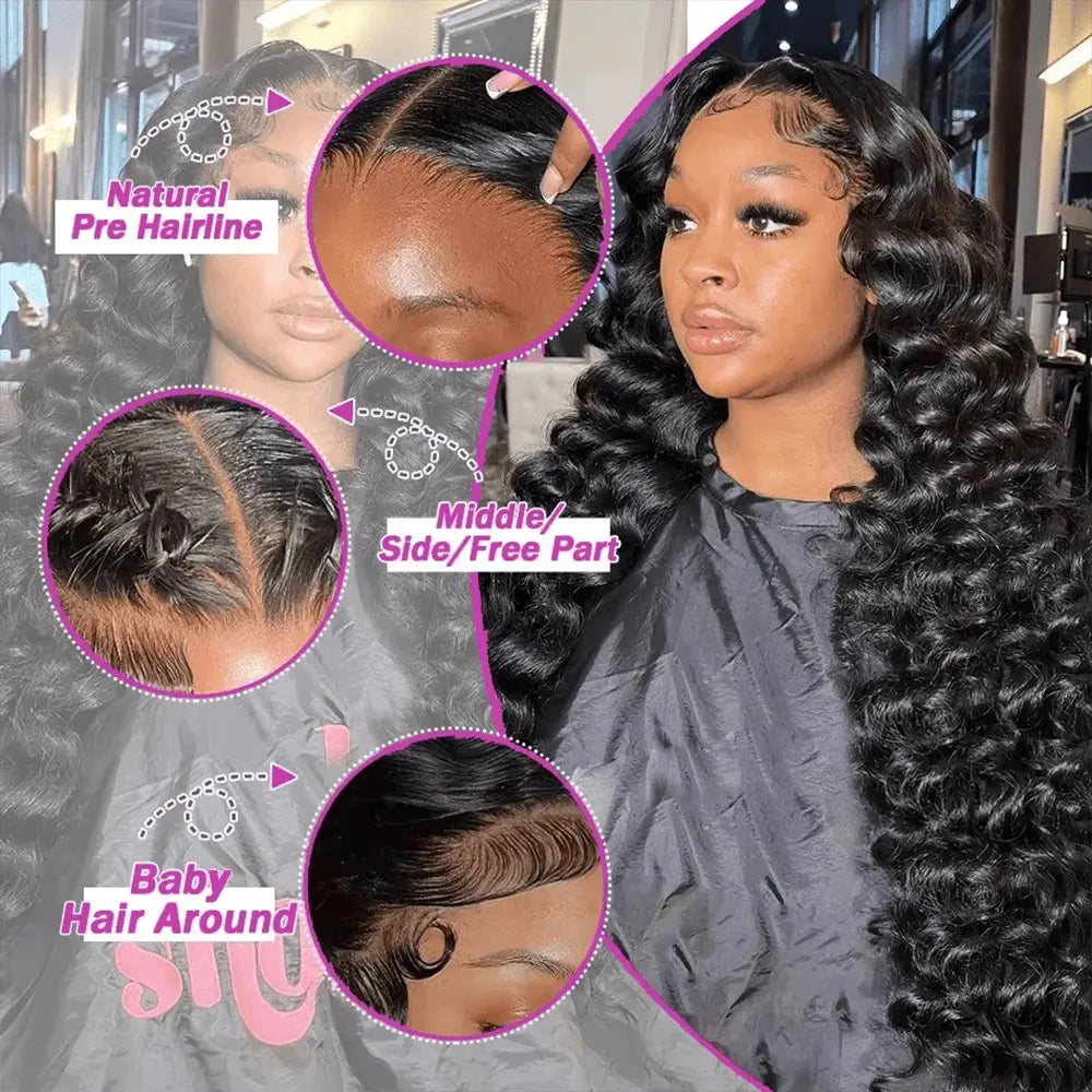 250% Density Deep Wave Lace Front Wig Natural Black