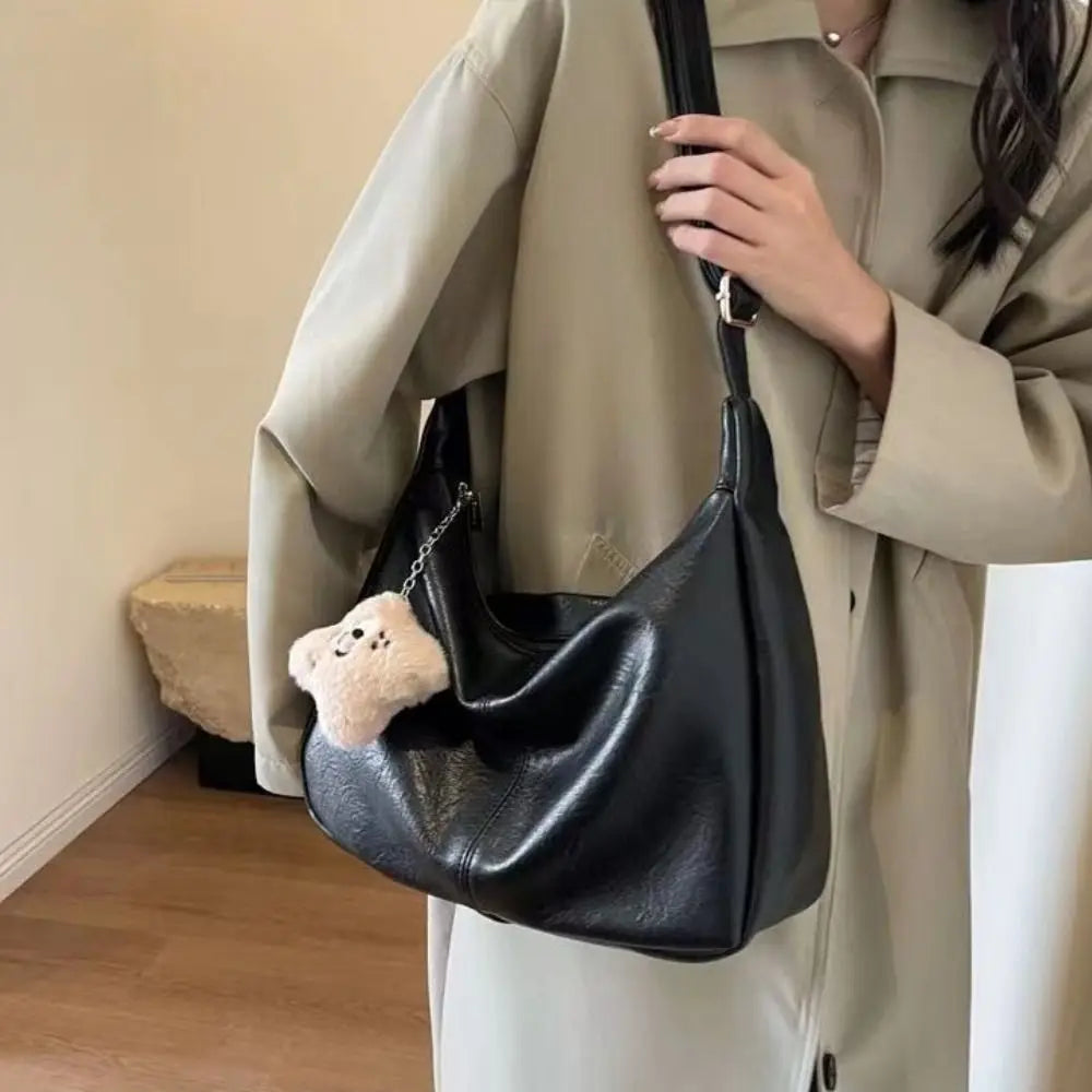 Trendy PU Leather Slouchy Shoulder Bag for Women