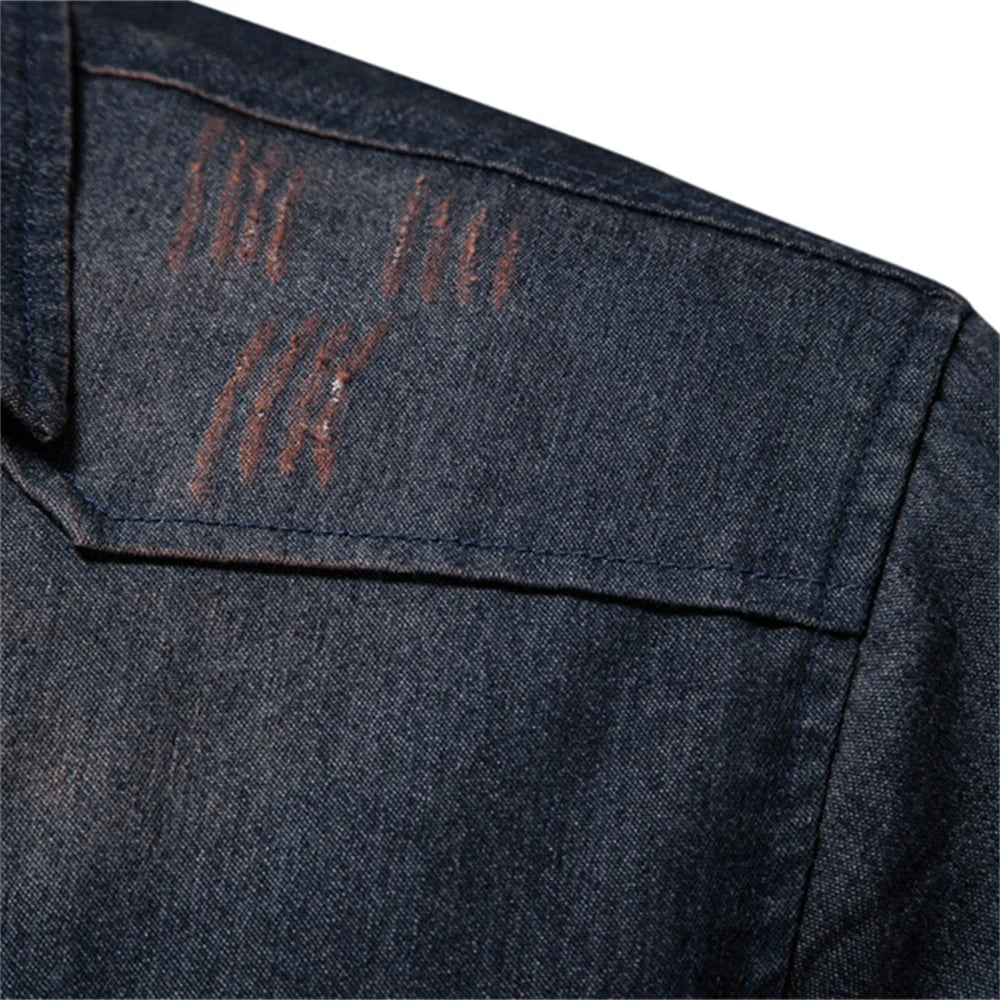 Elastic Cotton Denim Shirt Men Long Sleeve Casual