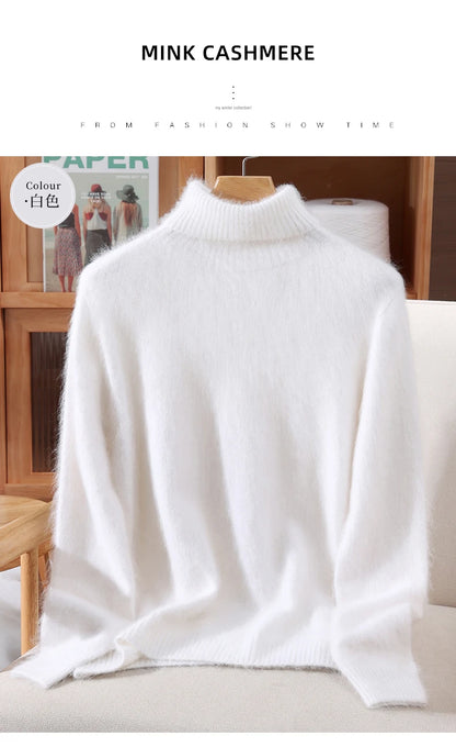 Mink Fur High Collar Pullover Sweater for Women