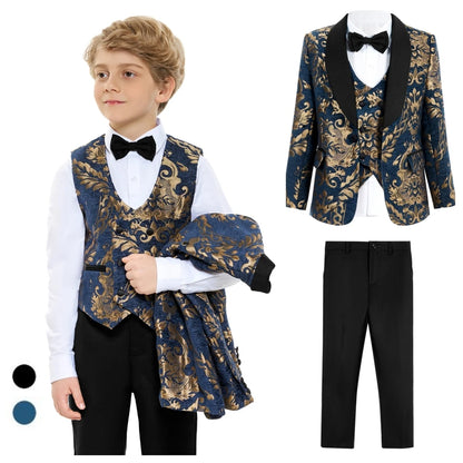 Luxury 4-Piece Suit Set for Boys, Slim Fit, Polyester