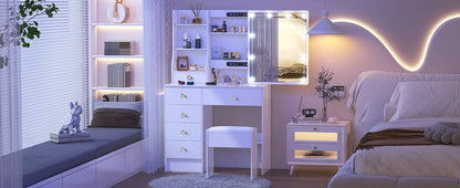 Teousev White LED Makeup Vanity Set with Stool