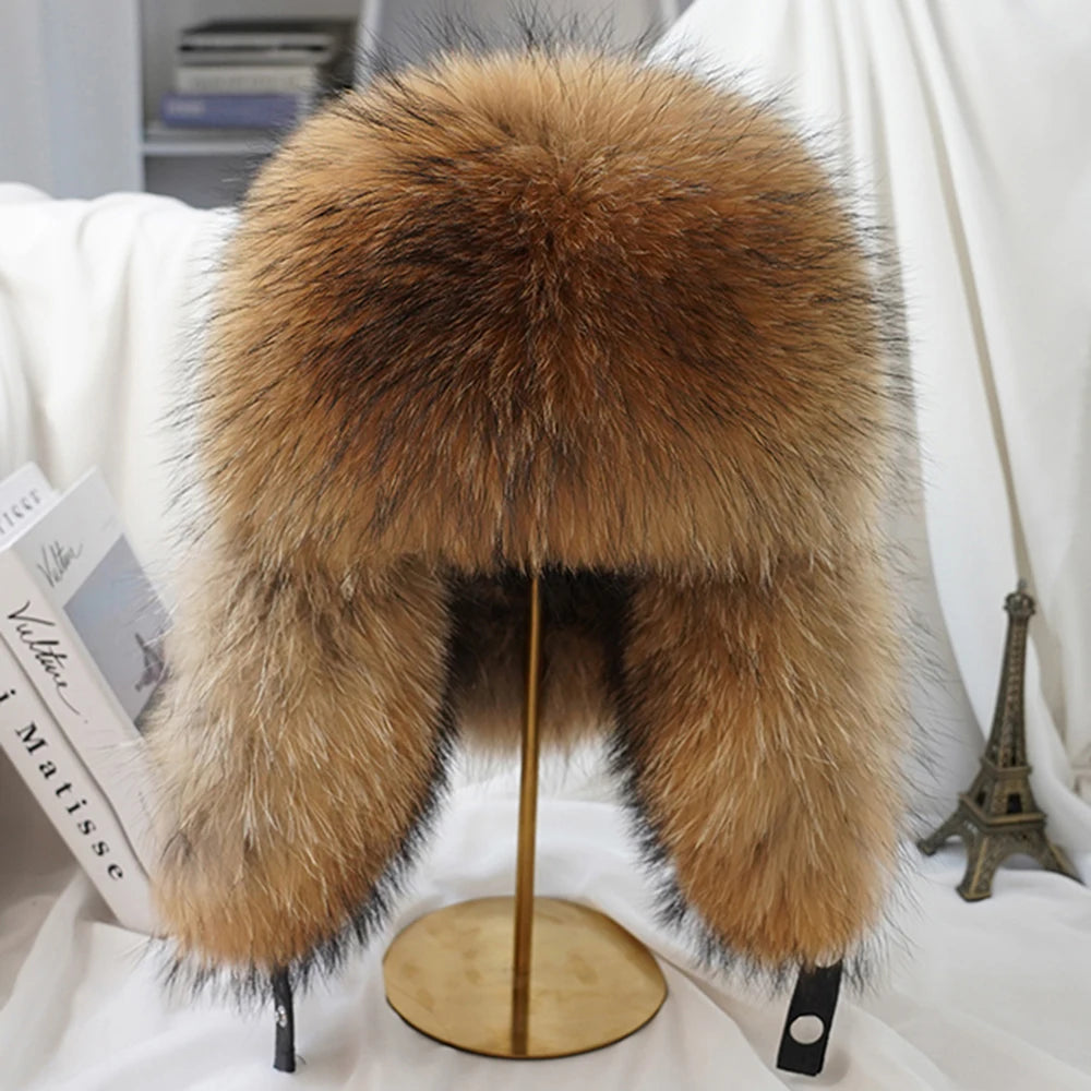 Men's Real Silver Fox Fur Bomber Hat