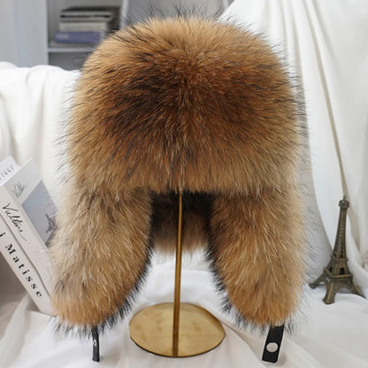 Men's Real Silver Fox Fur Bomber Hat