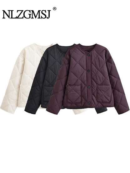 Solid Single-Breasted O-Neck Jacket for Women