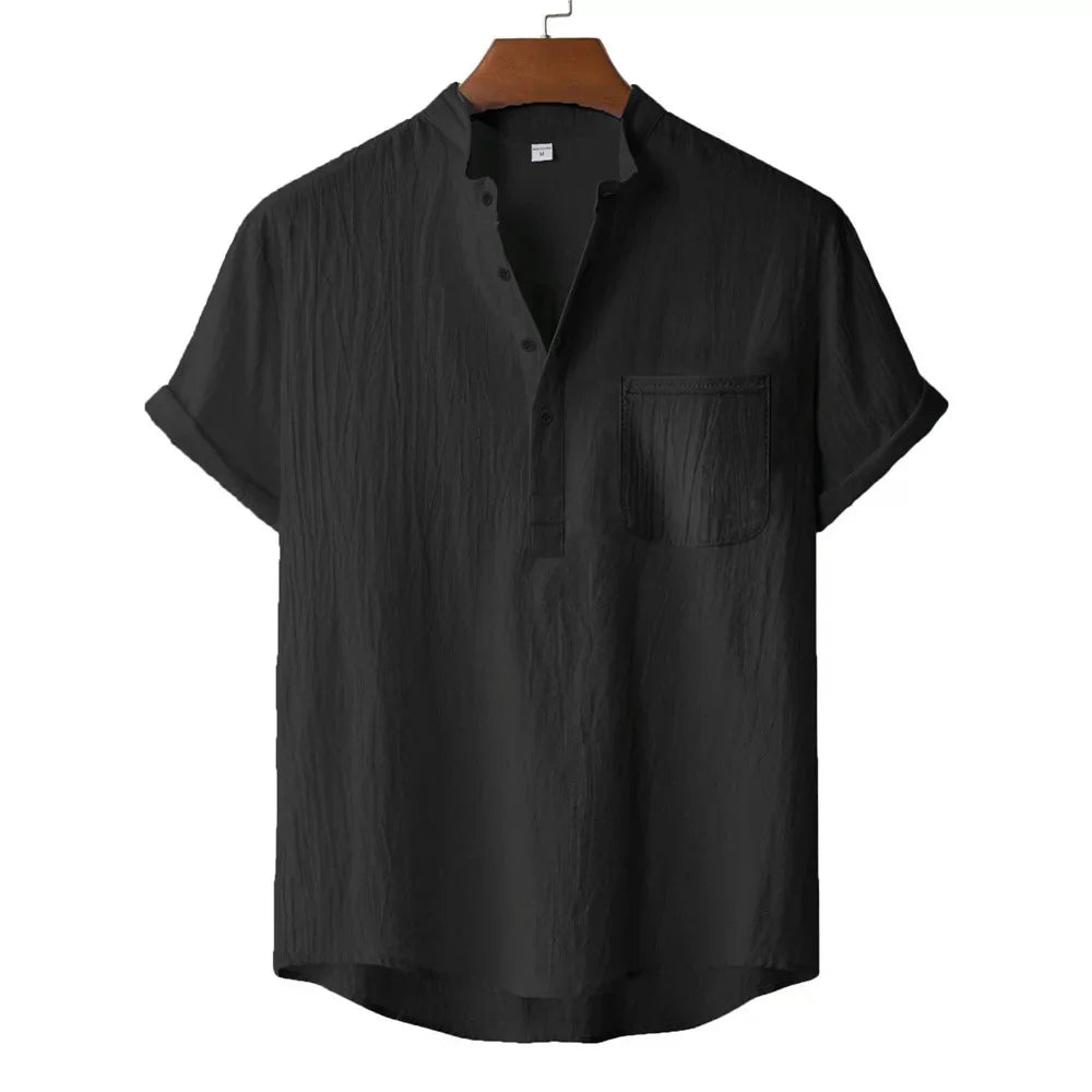 Men's Cotton Linen Short Sleeve T-Shirt Casual Beach Top