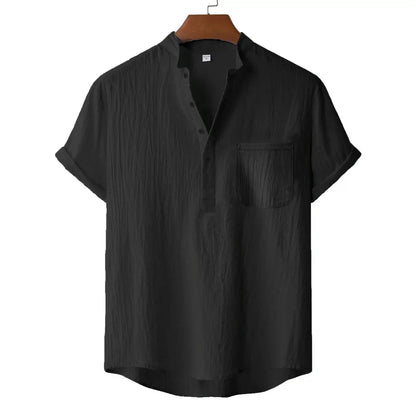 Men's Cotton Linen Short Sleeve T-Shirt Casual Beach Top