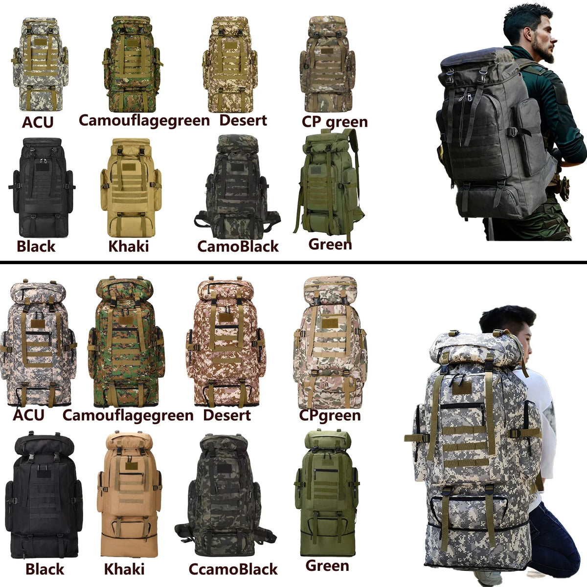 80L Tactical Mountaineering Backpack for Hiking Camping