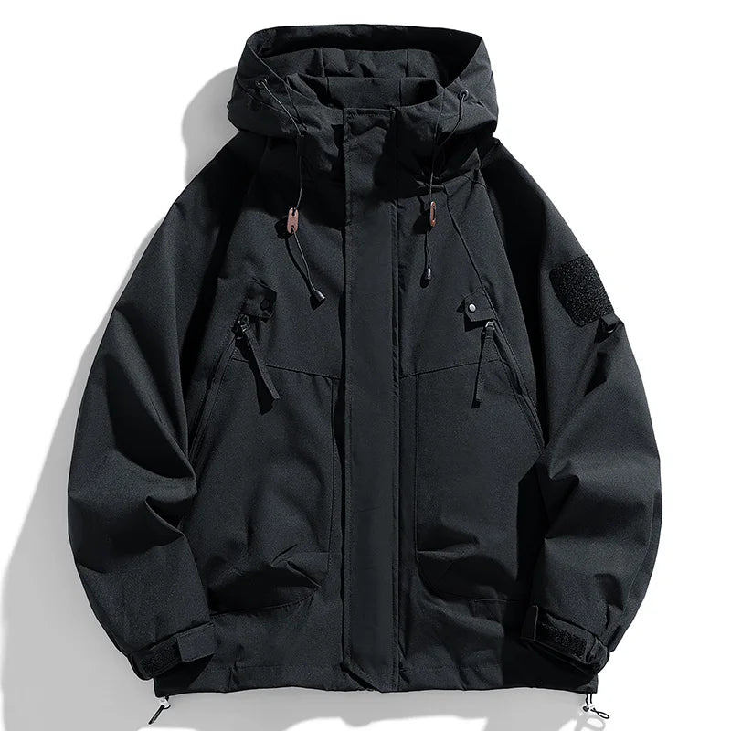 Men's Hooded Waterproof Jacket Black Softshell Camping