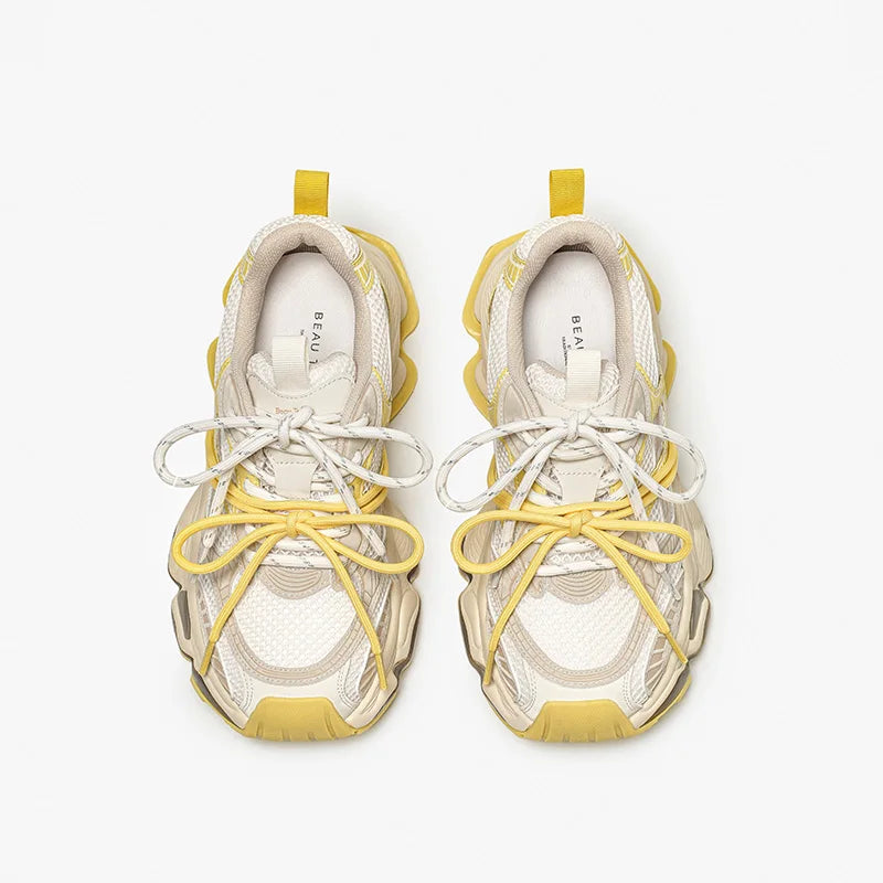 Chunky Sneakers Women Synthetic Leather Mesh Lace-up Trainers