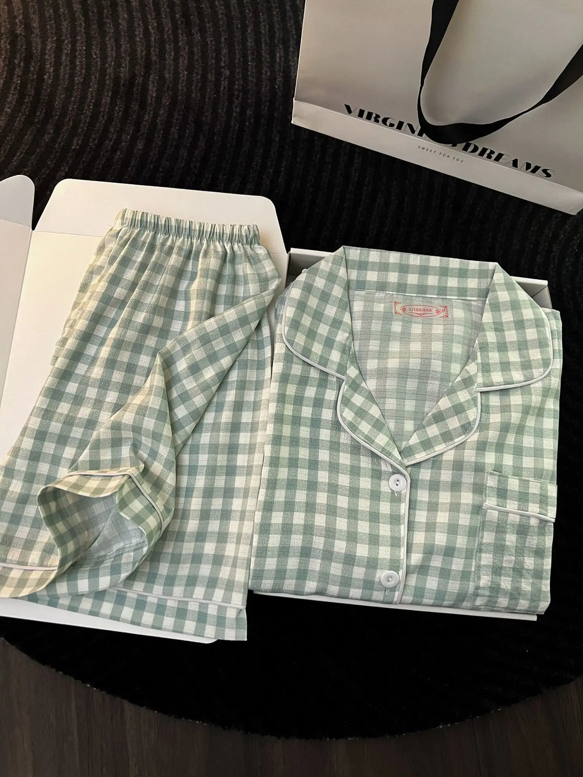 Japanese Minimalist Women's Pink Plaid Pajamas