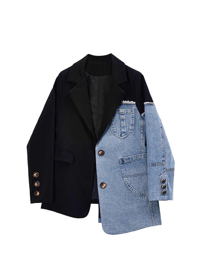 Women Vintage Denim Patchwork Blazer Coat