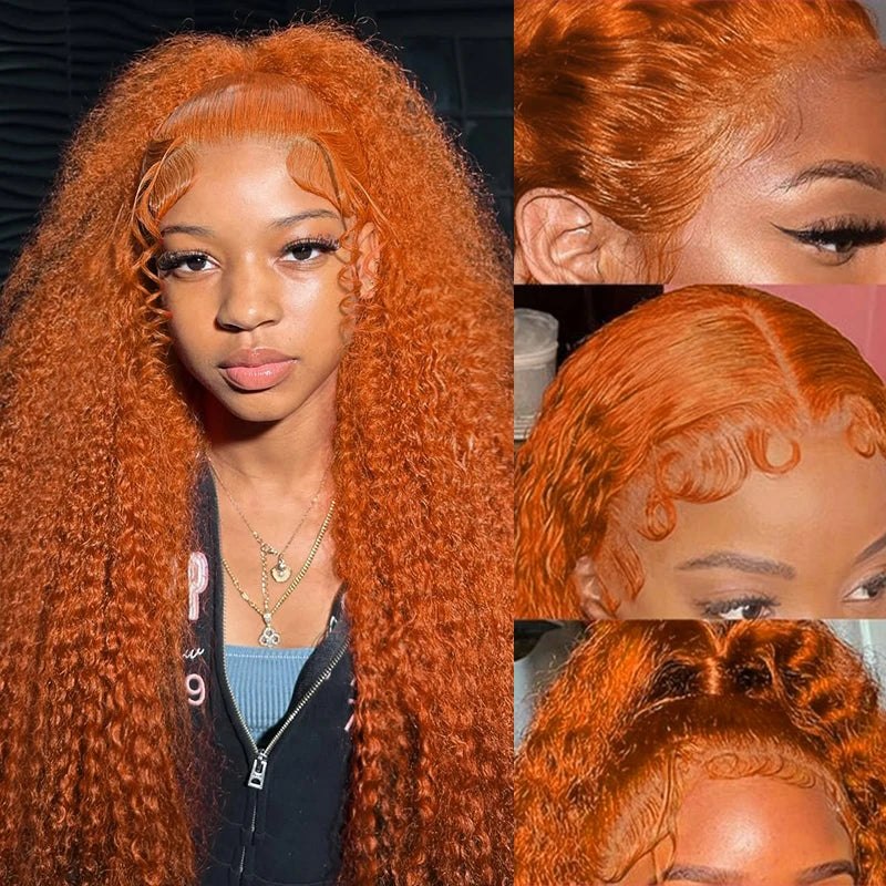Water Wave Orange Ginger Lace Front Wig Human Hair 30 Inch