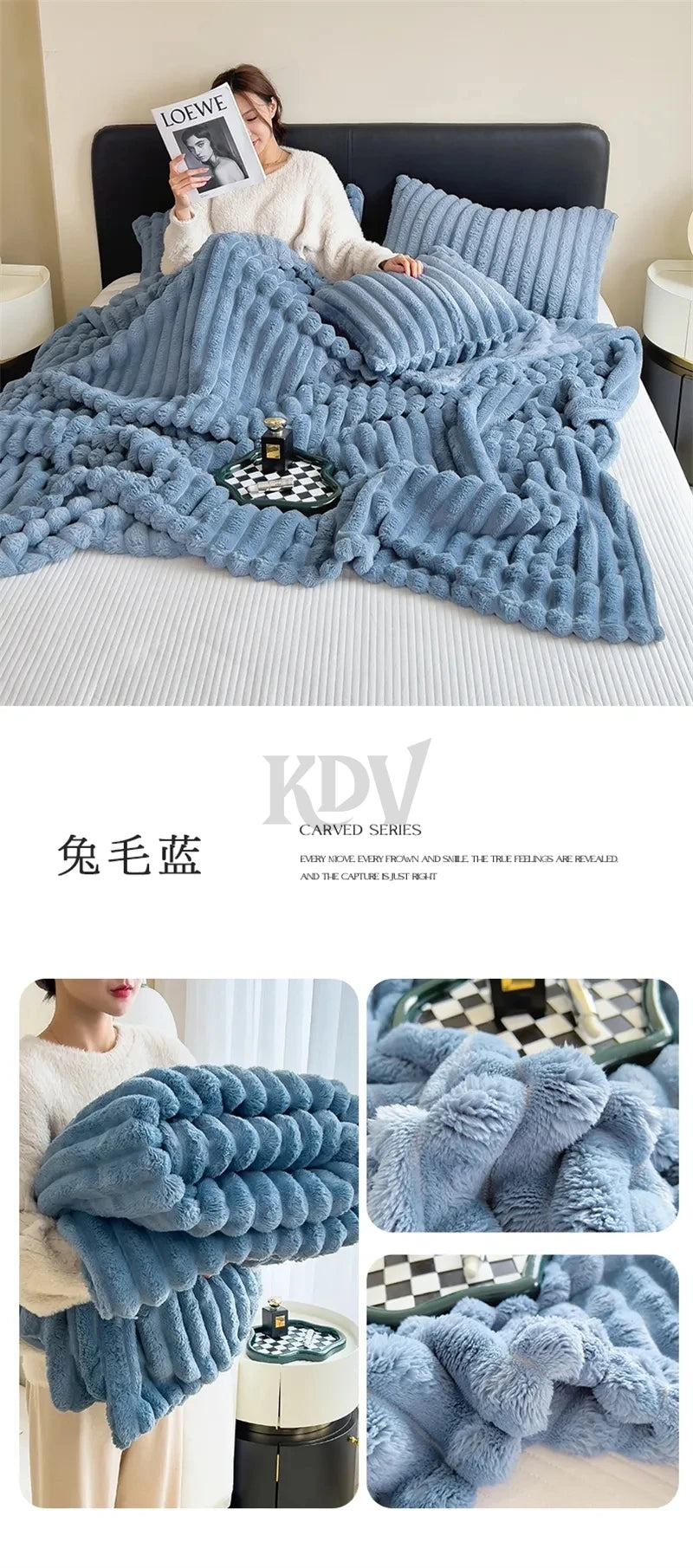Luxury Faux Rabbit Fur Throw Blanket Solid Color Plush