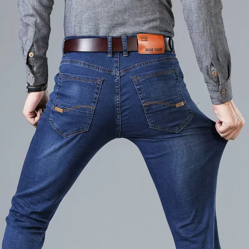 Men's Casual Straight Stretch Denim Jeans Blue Black
