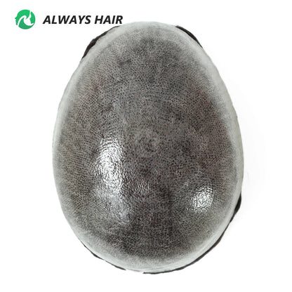PU Men Toupee Indian Human Hair 130% Density Wig