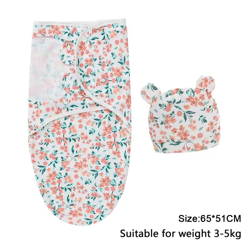 Cotton Cartoon Printed Baby Blanket Hat Set