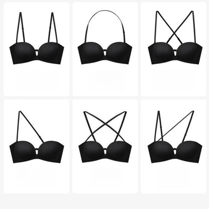 Seamless Push Up Strapless Bra for Women Adjustable Solid Color