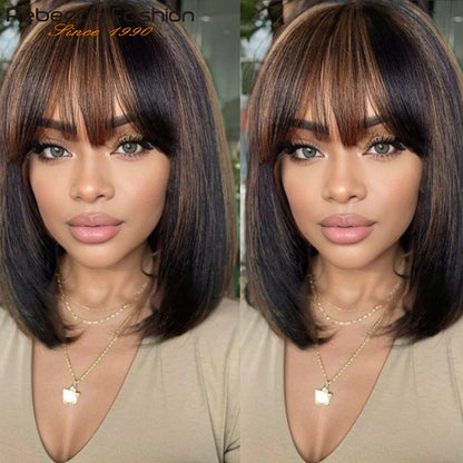 Straight Brazilian Human Hair Bob Wig With Bangs