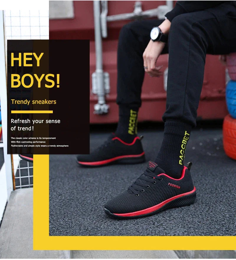 YRZL Black Knit Sneakers for Men Athletic Casual Shoes