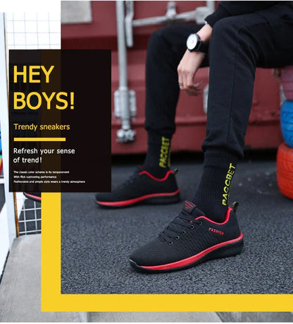 YRZL Black Knit Sneakers for Men Athletic Casual Shoes