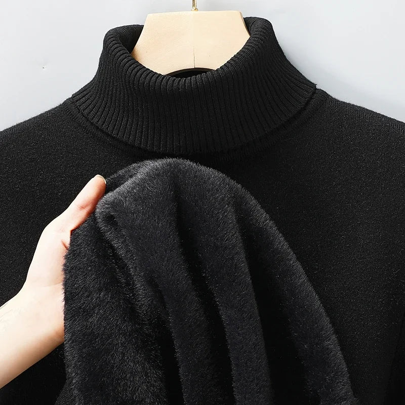 Mens Knitted Turtleneck Sweater Slim Fit Casual
