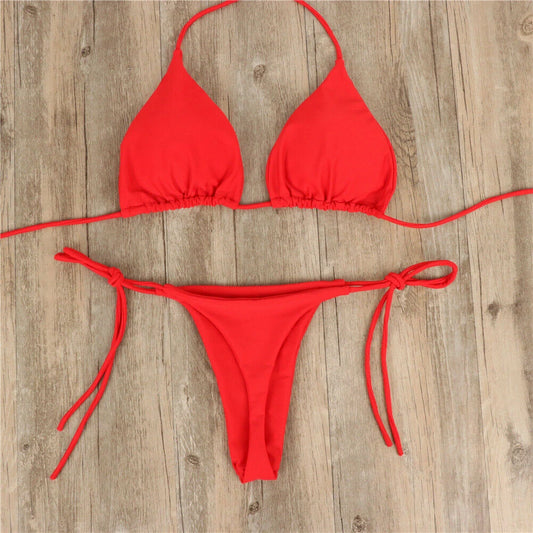 Women Solid Bandage Style Thong Bikini Set