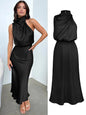 Elegant Silk Satin Sleeveless Long Dress for Women