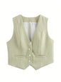 Women'S Solid Suit Vest Sleeveless Cropped Waistcoat