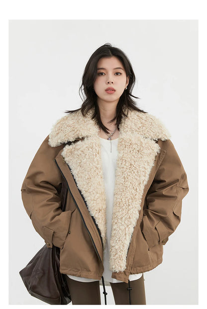Cotton Motorcycle Jacket for Women Casual Retro Style