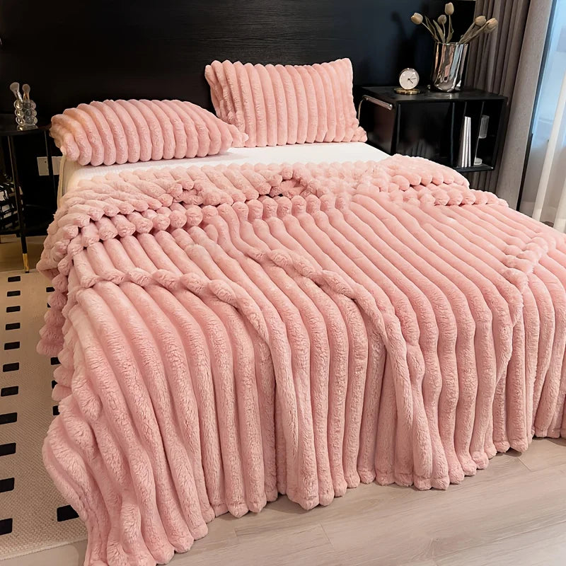 Thickened Wide Striped Flannel Blanket for Sofa and Bed