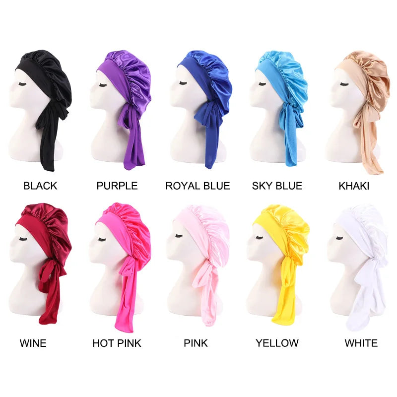Satin Sleeping Cap for Women Solid Wide Band Nightcap
