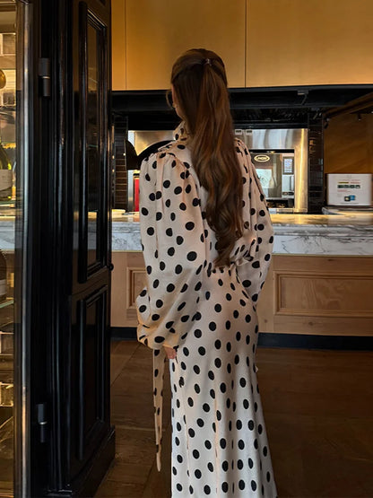 Elegant Satin Polka Dot Maxi Dress for Women