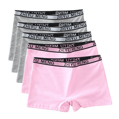 Teenage Girls Cotton Panties Solid Color Mid Waist Briefs