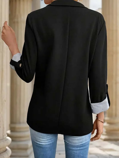 Women's Slim Fit Polyester Blazer Jacket with Rolled Sleeves