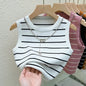 Striped Knit Sleeveless Waistcoat for Women