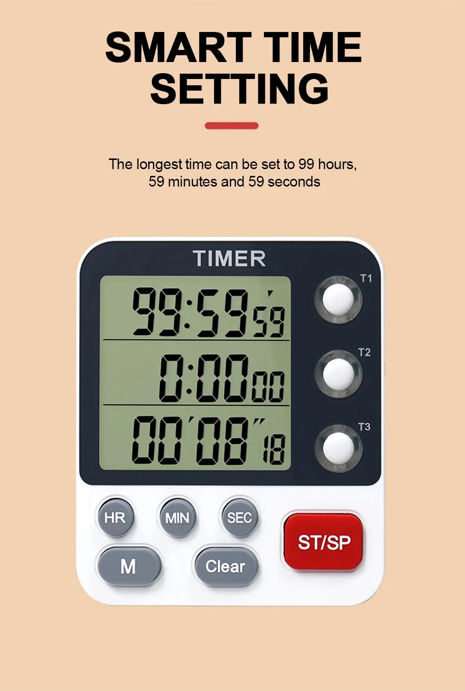 Digital Kitchen Timer with Adjustable Volume and LCD Display
