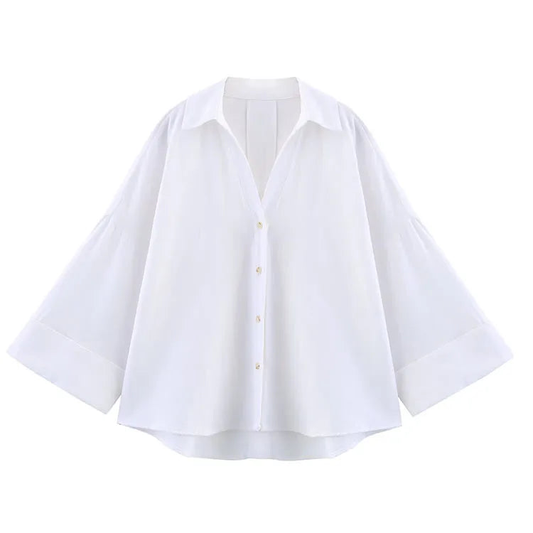 Wide Sleeved Asymmetric Hem Shirt for Women