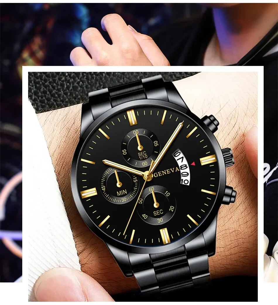 Men's Stainless Steel Quartz Calendar Watch
