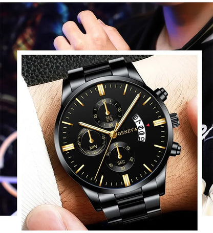 Men's Stainless Steel Quartz Calendar Watch