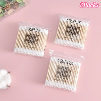 100 Pcs Baby Cotton Swabs with Wooden Sticks