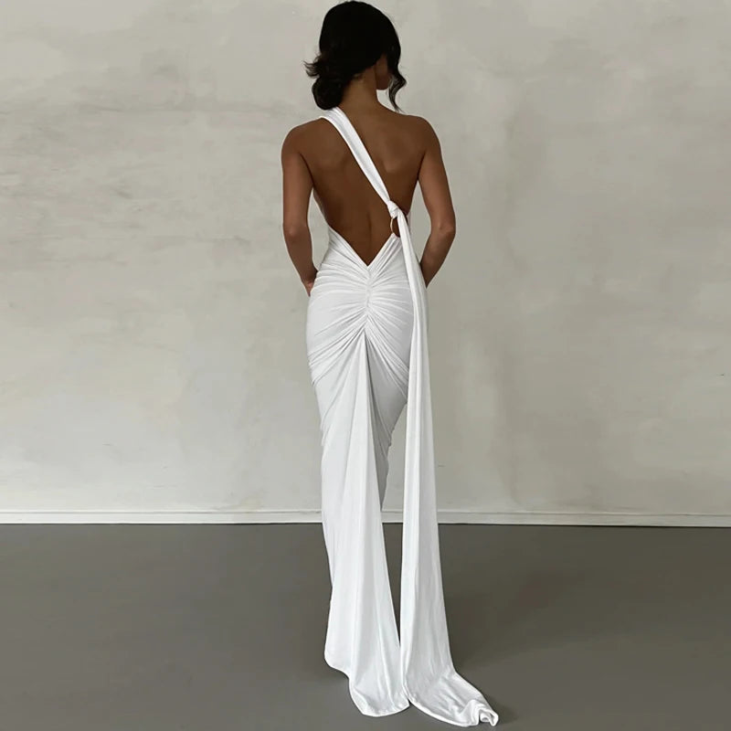 Hugcitar One Shoulder Backless Maxi Dress Women